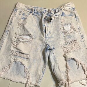 BUCKETLIST Pale Blue Distressed Ripped Denim Shorts